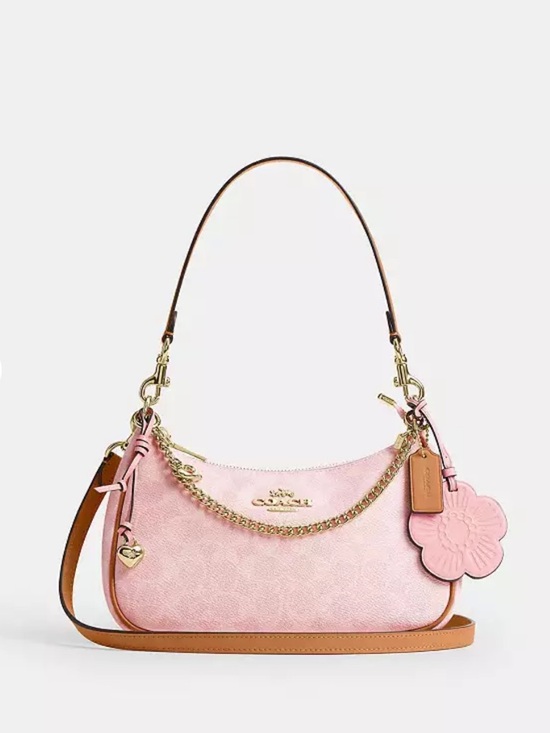 Coach Handbags - Coach Powder Pink Teri Shoulder Bag With Charms